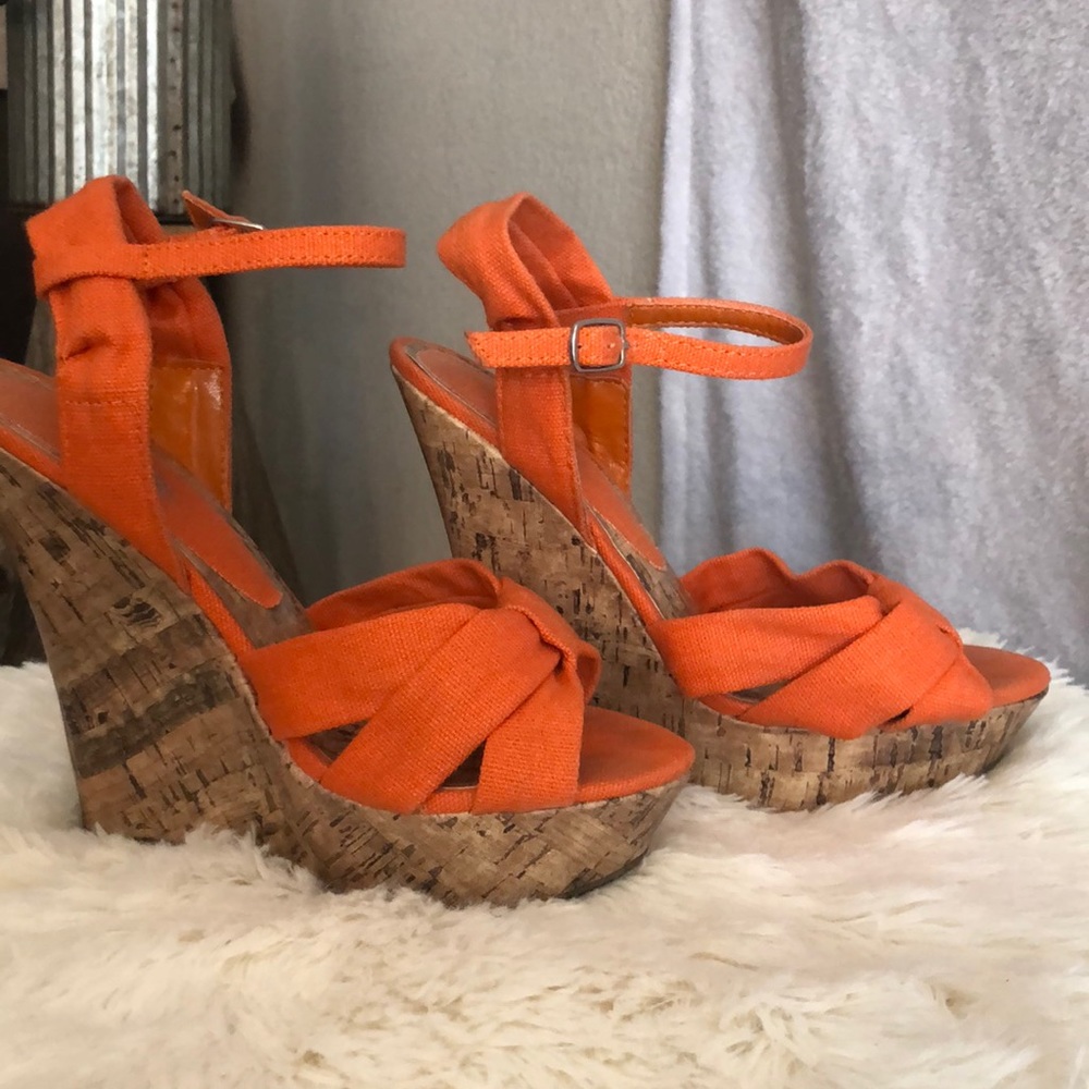 Orange wedged heels